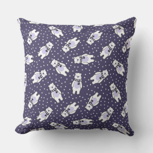 Navy blue cute snow polar bear pattern throw pillow