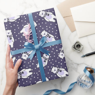 Navy blue cute snow polar bear pattern wrapping paper