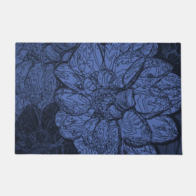 Navy Blue Dahlia Floral Pattern Doormat (Front)