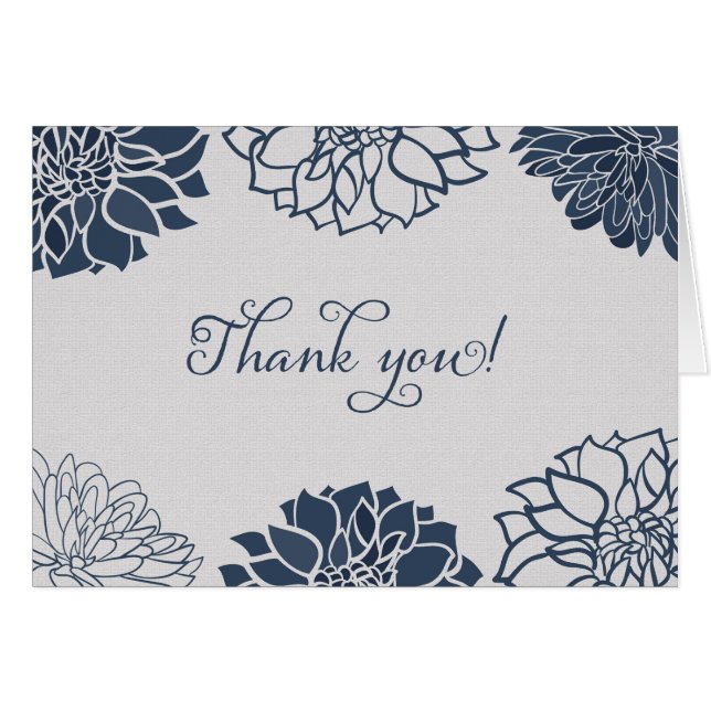 Navy Blue Dahlia Floral Thank You Card (Front Horizontal)