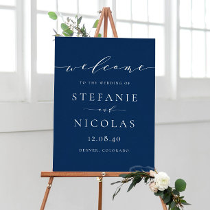 Navy Blue Dainty Script Wedding Welcome Sign