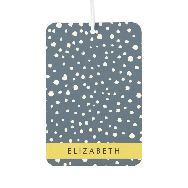 Navy Blue Dalmatian Dots, Spots, Dotted, Your Name Air Freshener (Front)