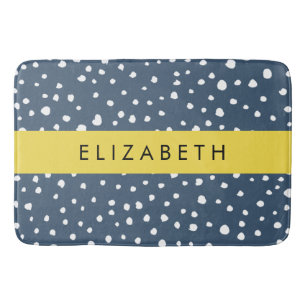 Navy Blue Dalmatian Dots, Spots, Dotted, Your Name Bath Mat