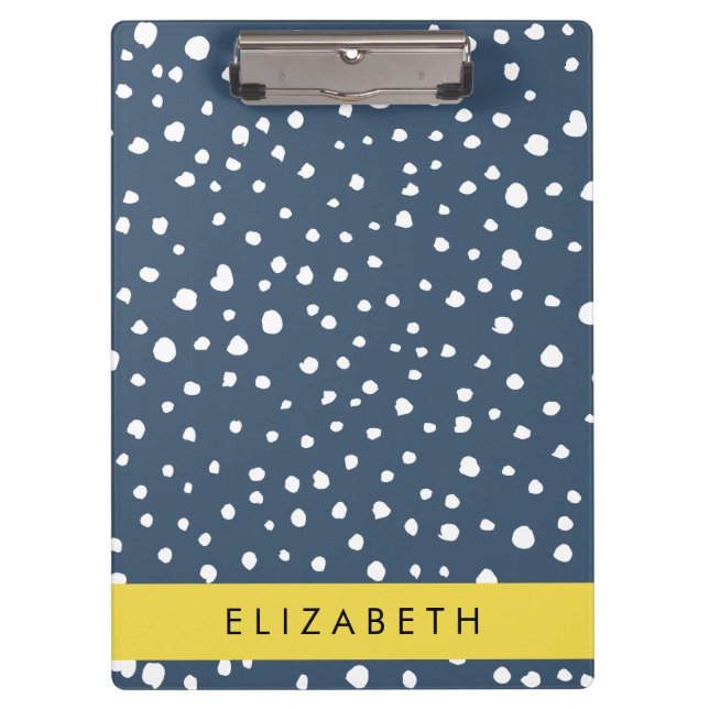 Navy Blue Dalmatian Dots, Spots, Dotted, Your Name Clipboard (Front)