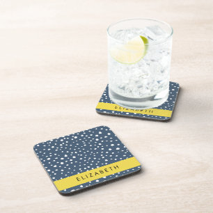 Navy Blue Dalmatian Dots, Spots, Dotted, Your Name Coaster
