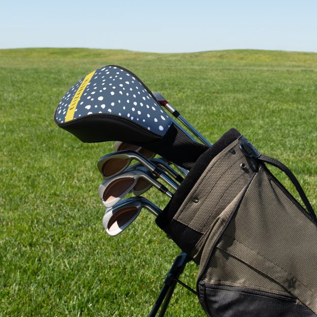 Navy Blue Dalmatian Dots, Spots, Dotted, Your Name Golf Head Cover (In Situ)