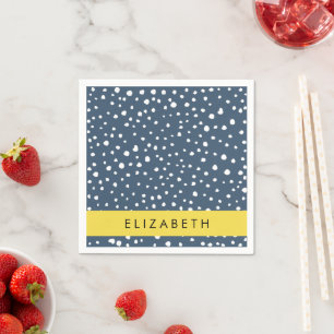 Navy Blue Dalmatian Dots, Spots, Dotted, Your Name Napkin