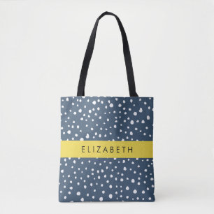 Navy Blue Dalmatian Dots, Spots, Dotted, Your Name Tote Bag