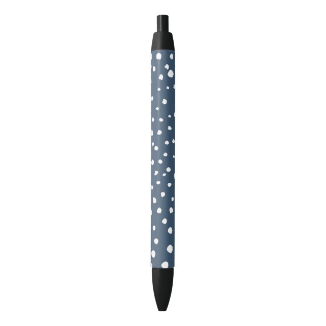 Navy Blue Dalmatian Spots, Dalmatian Dots, Dotted Black Ink Pen (Front Vertical)