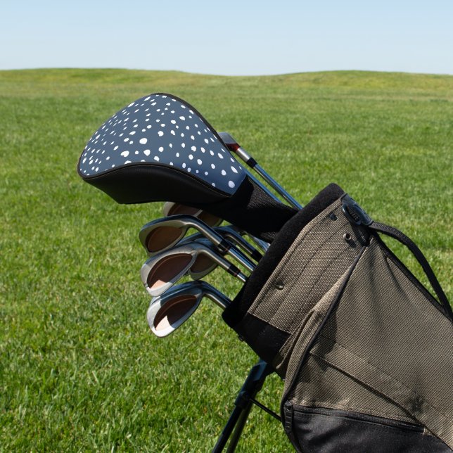 Navy Blue Dalmatian Spots, Dalmatian Dots, Dotted Golf Head Cover (In Situ)