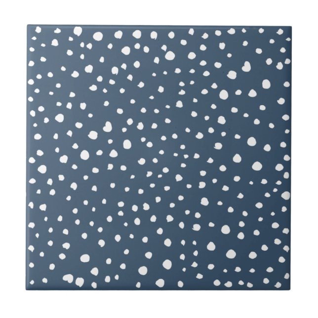 Navy Blue Dalmatian Spots, Dalmatian Dots, Dotted Tile (Front)