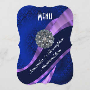 Navy blue damask  elegant formal wedding menu