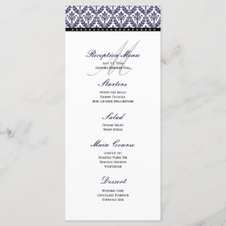 Navy Blue Damask Monogram Reception Menu