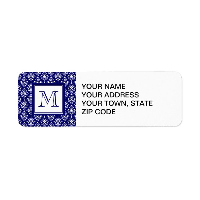 Navy Blue Damask Pattern 1 with Monogram (Front)