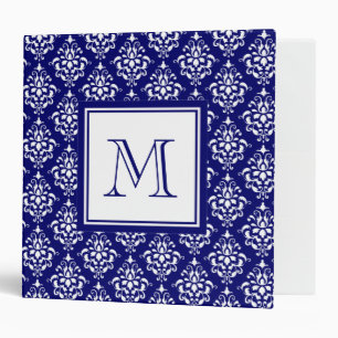 Navy Blue Damask Pattern 1 with Monogram Binder