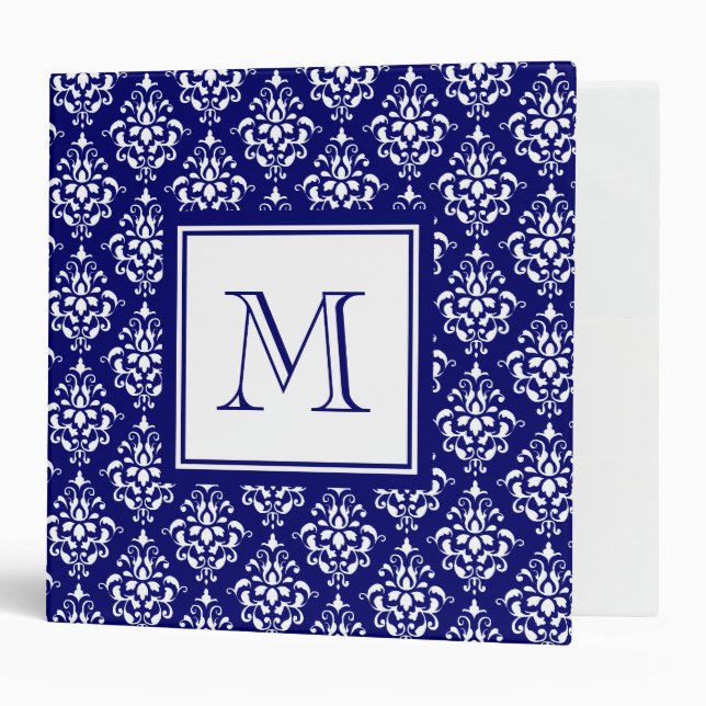 Navy Blue Damask Pattern 1 with Monogram Binder (Front/Inside)