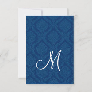 Navy Blue Damask Reception Card