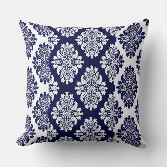 Navy Blue Damask Reversible Pillow. Throw Pillow (Front)