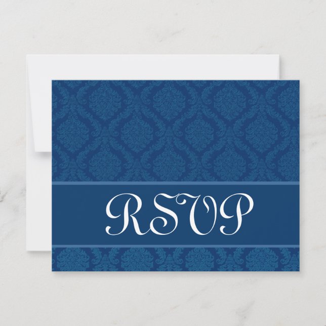 Navy Blue Damask RSVP Wedding Response Card (Front)