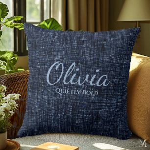 Navy Blue Denim Texture   Custom Rustic Home Decor Throw Pillow