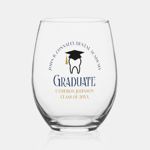 Navy Blue Dental School Custom Dentist Graduation Stemless Wine Glass