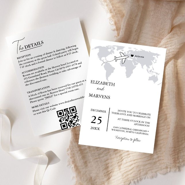  Navy Blue Destination Travel  All In One Wedding Invitation (Creator Uploaded)