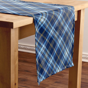 Navy Blue Diagonal Tartan Christmas Short Table Runner