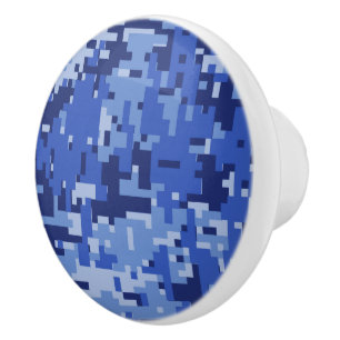 Navy Blue Digital Camo Camouflage Customizable Ceramic Knob