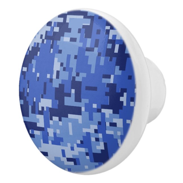 Navy Blue Digital Camo Camouflage Customizable Ceramic Knob (Right)