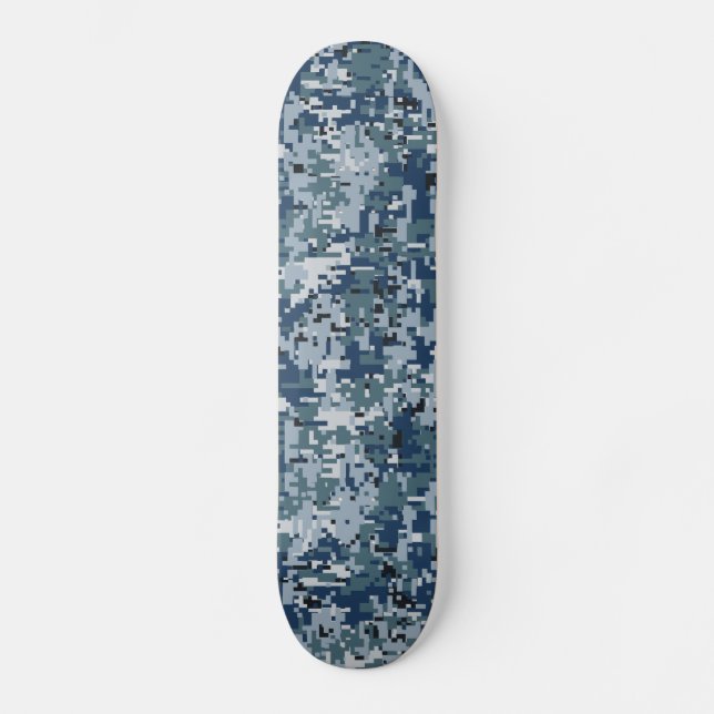 Navy Blue Digital Camouflage Decor Skateboard (Front)