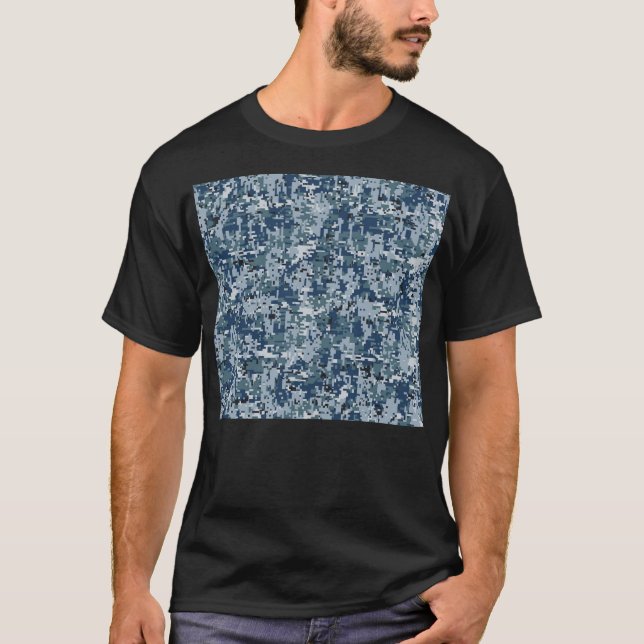 Navy Blue Digital Camouflage Decor T-Shirt (Front)