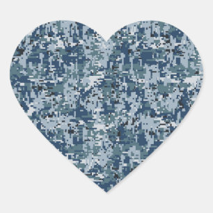 Navy Blue Digital Pixels Camouflage Decor Heart Sticker