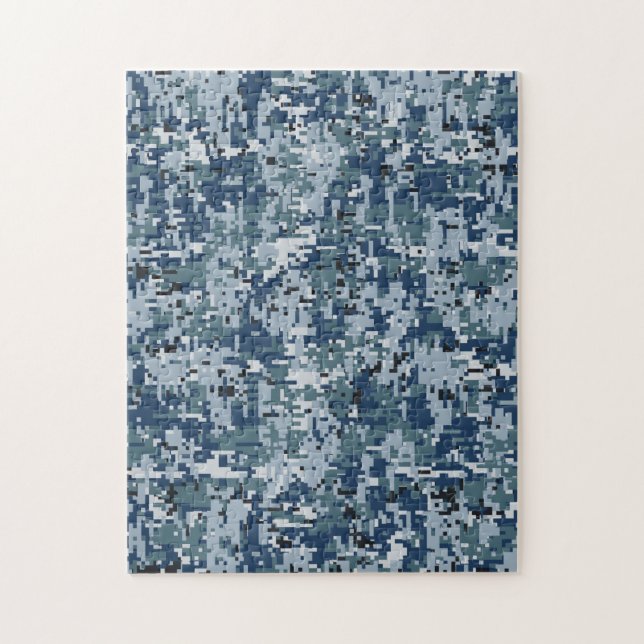 Navy Blue Digital Pixels Camouflage Decor Jigsaw Puzzle (Vertical)