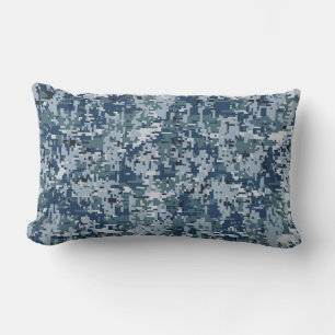 Navy Blue Digital Pixels Camouflage Decor Lumbar Pillow