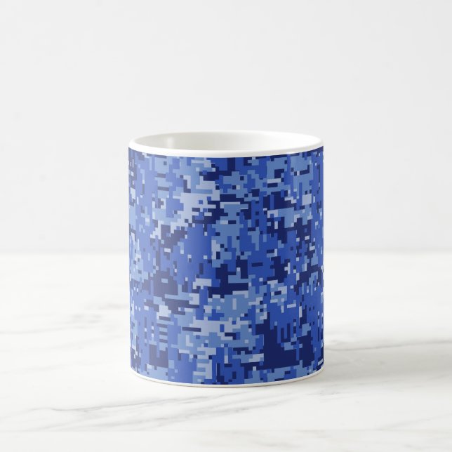 Navy Blue Digital Pixels Camouflage Texture Decor Coffee Mug (Center)