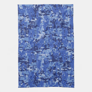 Navy Blue Digital Pixels Camouflage Texture Decor Kitchen Towel