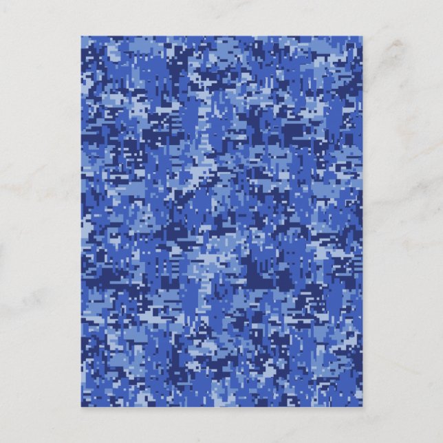 Navy Blue Digital Pixels Camouflage Texture Decor Postcard (Front)