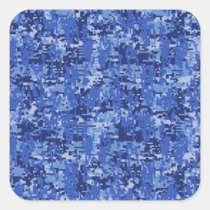 Navy Blue Digital Pixels Camouflage Texture Decor Square Sticker