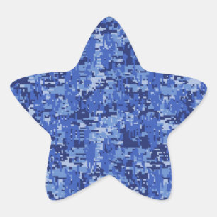 Navy Blue Digital Pixels Camouflage Texture Decor Star Sticker