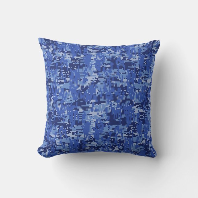 Navy Blue Digital Pixels Camouflage Texture Decor Throw Pillow (Front)