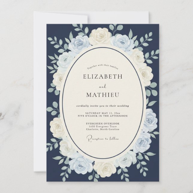 Navy Blue Dignified Winter Wedding Invitation (Front)