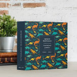 Navy Blue Dinosaur Pattern School or Homeschool Binder<br><div class="desc">Organize your homeschool class materials in this beautifully designed personalized binder. Created especially for dino-loving kids, this cool and colourful design features orange, yellow, and mint green dinosaur illustrations on a navy blue background. Personalize the front with three lines of custom text (shown with family name, "homeschool portfolio" and the...</div>