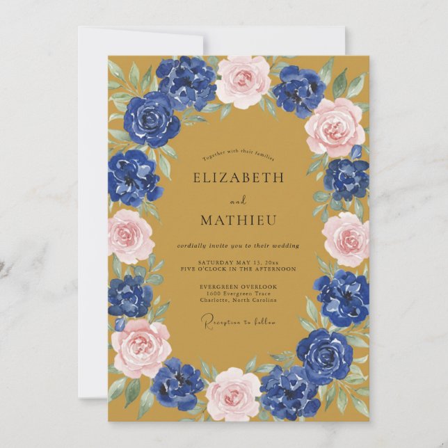 Navy Blue Distinguished Autumnal Wedding Invitation (Front)