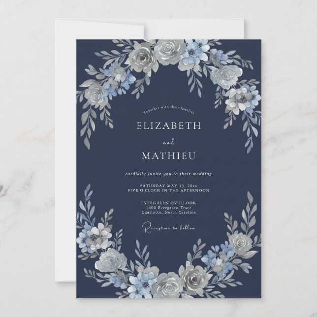 Navy Blue Divine Winter Wedding Invitation (Front)