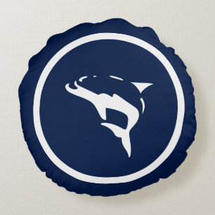 Navy blue DOLPHIN nautical Round Pillow