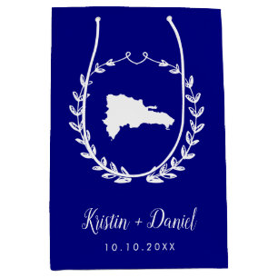 Navy Blue Dominican Republic Map Wedding Welcome Medium Gift Bag