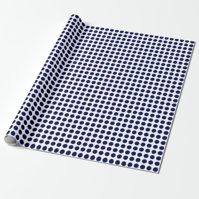 Navy Blue Dots on White Wrapping Paper (Unrolled)