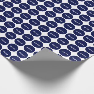Navy Blue Dots Pattern On White With Name Wrapping Paper