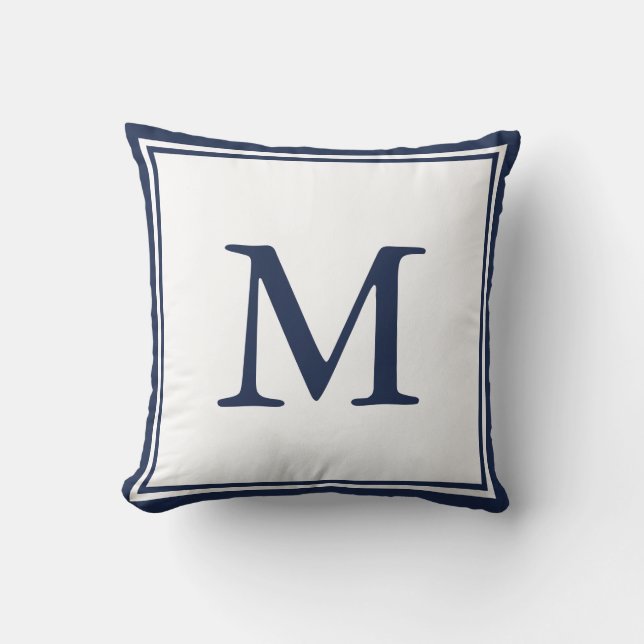 Navy Blue Double Border and Letter Throw Pillow (Front)