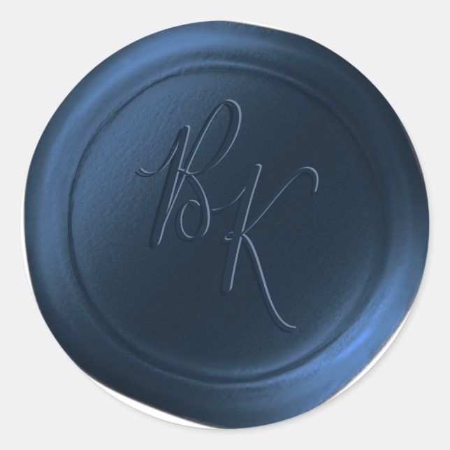 Navy Blue Double Monogram Faux Wax Seal Stickers (Front)